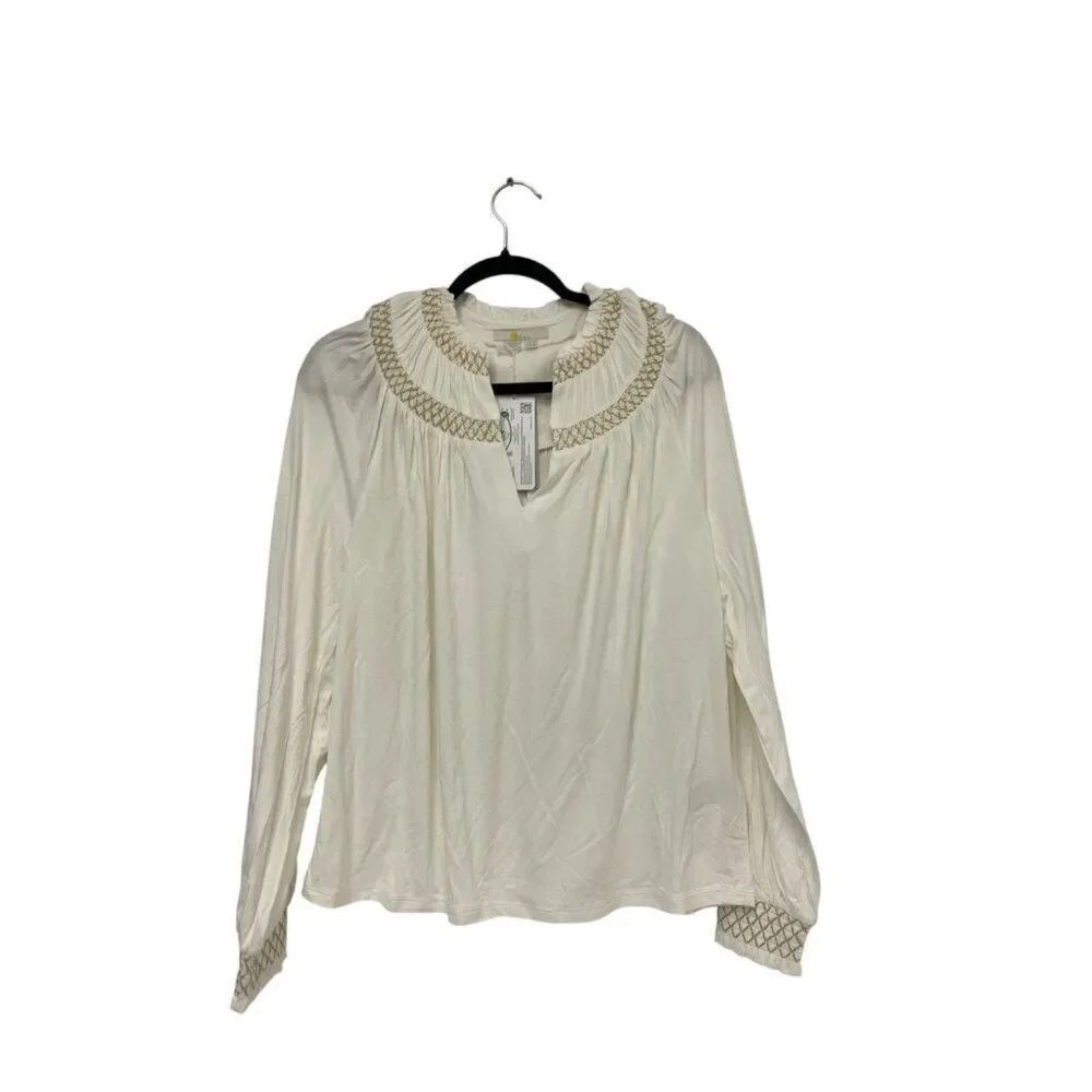 Boden Womens Top Shirt UK 12 US 8 Ivory Puff Sleeve Blouse Peasant T1069 NWT
